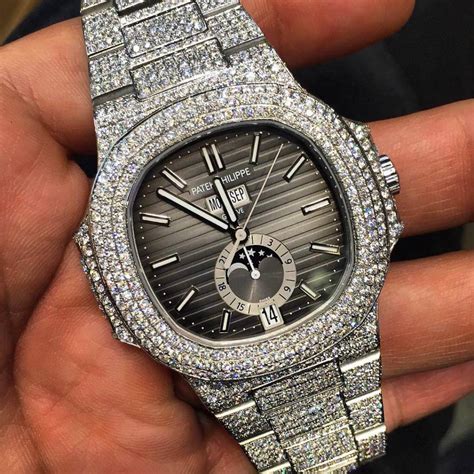 patek philippe nautilus iced out gold|Patek Philippe Nautilus diamond bezel.